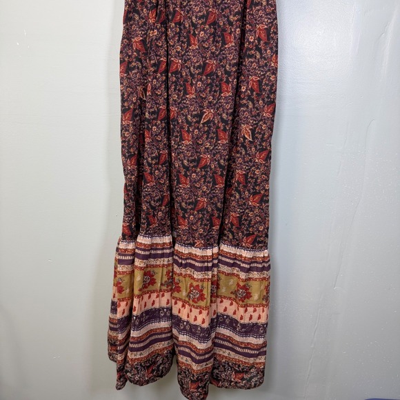 Free People Baby Doll Maxi Purple Paisley Floral Cotton Dress Tie Strap M - Picture 6 of 9